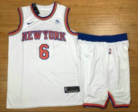 Wholesale Cheap Men\'s New York Knicks #6 Kristaps Porzingis New White 2017-2018 Nike Swingman Squarespace Stitched NBA Jersey With shorts