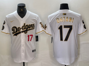 Cheap Men's Los Angeles Dodgers #17 Shohei Ohtani Number White Gold Fashion Stitched Cool Base Limited Jerseys