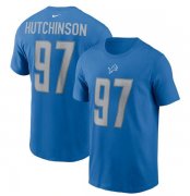 Wholesale Cheap Men's Detroit Lions #97 Aidan Hutchinson 2022 Blue NFL Draft First Round Pick Player Name & Number T-Shirt