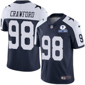Wholesale Cheap Nike Cowboys #98 Tyrone Crawford Navy Blue Thanksgiving Men\'s Stitched With Established In 1960 Patch NFL Vapor Untouchable Limited Throwback Jersey