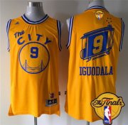 Wholesale Cheap Men's Golden State Warriors #9 Andre Iguodala 2015-16 Retro Yellow 2017 The NBA Finals Patch Jersey
