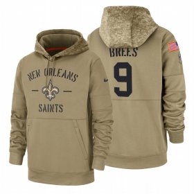 Wholesale Cheap New Orleans Saints #9 Drew Brees Nike Tan 2019 Salute To Service Name & Number Sideline Therma Pullover Hoodie