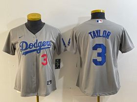 Cheap Women\'s Los Angeles Dodgers #3 Chris Taylor Number Grey Cool Base Stitched Nike Jersey