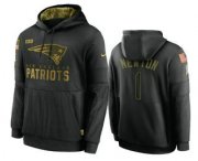 Wholesale Cheap Men's New England Patriots #1 Cam Newton Black 2020 Salute To Service Sideline Performance Pullover Hoodie