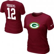 Wholesale Cheap Women's Nike Green Bay Packers #12 Aaron Rodgers Name & Number T-Shirt Red