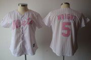 Wholesale Cheap Mets #5 David Wright White Pink Strip Women's Fashion Stitched MLB Jersey