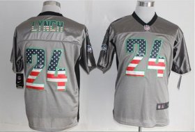 Wholesale Cheap Nike Seahawks #24 Marshawn Lynch Grey Men\'s Stitched NFL Elite USA Flag Fashion Jersey