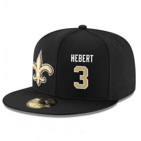 Wholesale Cheap New Orleans Saints #3 Bobby Hebert Snapback Cap NFL Player Black with Gold Number Stitched Hat