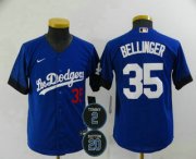 Wholesale Cheap Youth Los Angeles Dodgers #35 Cody Bellinger Blue #2 #20 Patch City Connect Number Cool Base Stitched Jersey