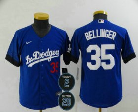 Wholesale Cheap Youth Los Angeles Dodgers #35 Cody Bellinger Blue #2 #20 Patch City Connect Number Cool Base Stitched Jersey