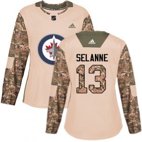 Wholesale Cheap Adidas Jets #13 Teemu Selanne Camo Authentic 2017 Veterans Day Women\'s Stitched NHL Jersey