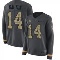 Wholesale Cheap Nike Bengals #14 Andy Dalton Anthracite Salute to Service Women's Stitched NFL Limited Therma Long Sleeve Jersey
