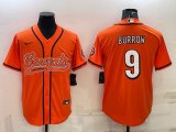 Wholesale Cheap Men's Cincinnati Bengals #9 Joe Burrow Orange With Patch Cool Base Stitched Baseball Jersey