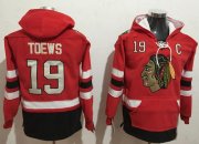 Wholesale Cheap Blackhawks #19 Jonathan Toews Red Name & Number Pullover NHL Hoodie
