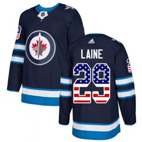 Wholesale Cheap Adidas Jets #29 Patrik Laine Navy Blue Home Authentic USA Flag Stitched NHL Jersey