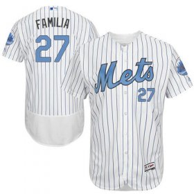 Wholesale Cheap Mets #27 Jeurys Familia White(Blue Strip) Flexbase Authentic Collection Father\'s Day Stitched MLB Jersey