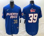 Cheap Men's Puerto Rico Baseball #39 Edwin Diaz Number 2023 Blue World Baseball Classic Stitched Jersey