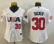 Cheap Women's USA Baseball #30 Kyle Tucker Number 2023 White World Classic Stitched Jerseys