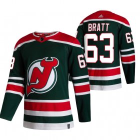 Wholesale Cheap New Jersey Devils #63 Jesper Bratt Green Men\'s Adidas 2020-21 Reverse Retro Alternate NHL Jersey