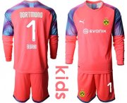 Wholesale Cheap Dortmund #1 Burki Pink Goalkeeper Long Sleeves Kid Soccer Club Jersey