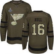 Wholesale Cheap Adidas Blues #16 Brett Hull Green Salute to Service Stanley Cup Champions Stitched NHL Jersey