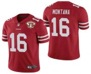 Wholesale Cheap Men's San Francisco 49ers #16 Joe Montana Red 75th Anniversary Patch 2021 Vapor Untouchable Stitched Nike Limited Jersey