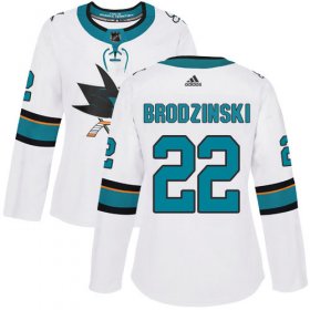 Wholesale Cheap Adidas Sharks #22 Jonny Brodzinski White Road Authentic Women\'s Stitched NHL Jersey