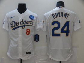 Wholesale Cheap Men Los Angeles Dodgers 24 Bryant Champion of white gold and blue characters Elite 2021 Nike MLB Jersey