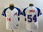 Wholesale Cheap Youth Atlanta Braves #54 Max Fried Number White 2023 City Connect Cool Base Stitched Jersey