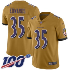 Wholesale Cheap Nike Ravens #35 Gus Edwards Gold Men\'s Stitched NFL Limited Inverted Legend 100th Season Jersey