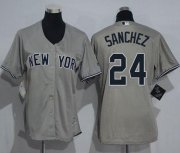 Wholesale Cheap Yankees #24 Gary Sanchez Grey Women's Road Stitched MLB Jersey