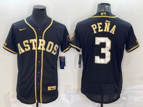 Wholesale Cheap Men\'s Houston Astros #3 Jeremy Pena Black Gold Flex Base Stitched Jerseys