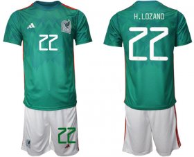 Wholesale Men\'s Mexico #22 H.lozano Green Home Soccer Jersey Suit
