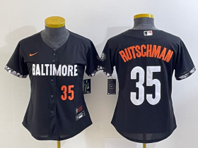 Wholesale Cheap Women\'s Baltimore Orioles #35 Adley Rutschman Number Black 2023 City Connect Cool Base Stitched Jersey 2