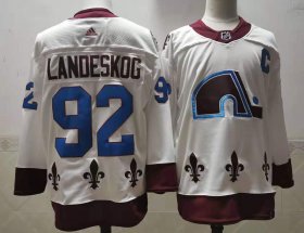 Wholesale Cheap Men\'s Colorado Avalanche #92 Gabriel Landeskog White 2021 Retro Stitched NHL Jersey
