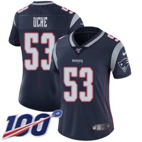 Wholesale Cheap Nike Patriots #53 Josh Uche Navy Blue Team Color Women\'s Stitched NFL 100th Season Vapor Untouchable Limited Jersey