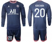 Wholesale Cheap Men 2021-2022 ClubParis Saint-Germainhome blue Long Sleeve 20 Soccer Jersey
