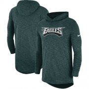 Wholesale Cheap Men's Philadelphia Eagles Nike Midnight Green Sideline Slub Performance Hooded Long Sleeve T-Shirt
