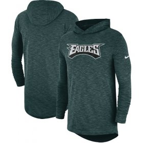 Wholesale Cheap Men\'s Philadelphia Eagles Nike Midnight Green Sideline Slub Performance Hooded Long Sleeve T-Shirt
