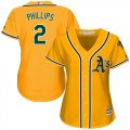 Wholesale Cheap Athletics #2 Tony Phillips Gold Alternate Women's Stitched MLB Jersey