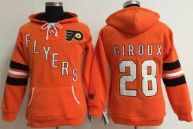 Wholesale Cheap Philadelphia Flyers #28 Claude Giroux Orange Women\'s Old Time Heidi NHL Hoodie