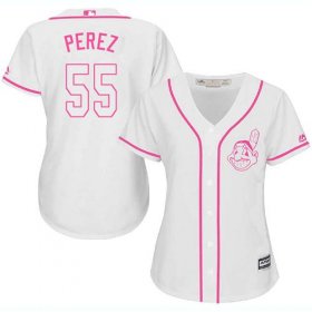 Wholesale Cheap Indians #55 Roberto Perez White/Pink Fashion Women\'s Stitched MLB Jersey