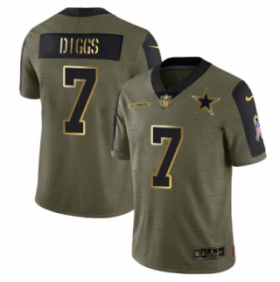 Wholesale Cheap Men\'s Olive Dallas Cowboys #7 Trevon Diggs 2021 Salute To Service Golden Limited Stitched Jersey
