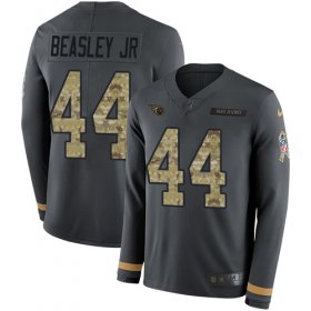 Wholesale Cheap Nike Titans #44 Vic Beasley Jr Anthracite Salute to Service Men\'s Stitched NFL Limited Therma Long Sleeve Jersey