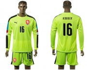Wholesale Cheap Czech #16 Koubek Shiny Green Goalkeeper Long Sleeves Soccer Country Jersey