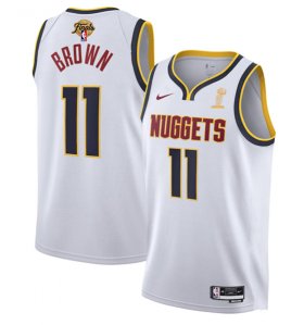 Wholesale Cheap Men\'s Denver Nuggets #11 Bruce Brown White 2023 Finals Association Edition Stitched Basketball Jersey