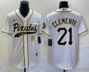 Wholesale Cheap Men's Pittsburgh Pirates #21 Roberto Clemente Number White Cool Base Stitched Baseball Jersey