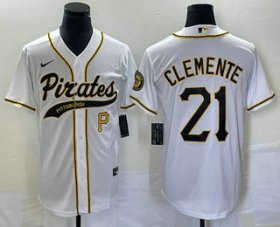 Wholesale Cheap Men\'s Pittsburgh Pirates #21 Roberto Clemente Number White Cool Base Stitched Baseball Jersey