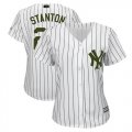 Wholesale Cheap Yankees #27 Giancarlo Stanton White Strip 2018 Memorial Day Cool Base Women's Stitched MLB Jersey