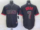 Wholesale Cheap Men's Cincinnati Reds #7 Spencer Steer Black 2023 City Connect Cool Base Stitched Baseball Jersey 1